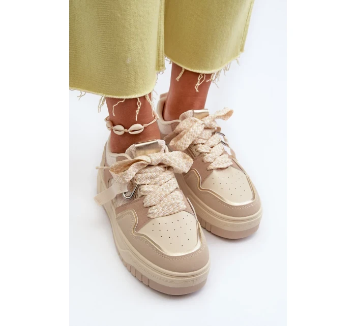 Dámské tenisky na platformě vyrobené z eko kůže, béžová moun Dámské tenisky na platformě vyrobené z eko kůže, béžová moun