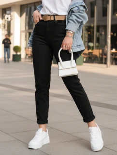 Dámské kalhoty mom fit s páskem černé Dstreet model 21996063 - FashionStreet