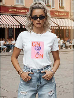 Dámské bavlněné tričko s potiskem, bílé, FashionStreet NX8034RY
