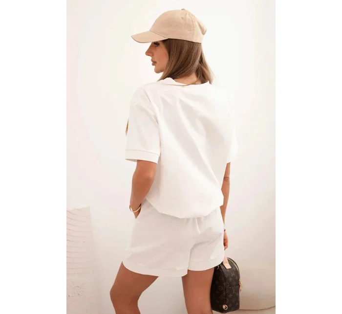 Dámská punto souprava s krátkým rukávem a model 21176902 šortkami ecru - K-Fashion Dámská punto souprava s krátkým rukávem a model 21176902 šortkami ecru - K-Fashion