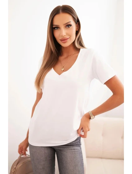 Dámská bavlněná blůza s výstřihem do V a krátkým rukávem bílá