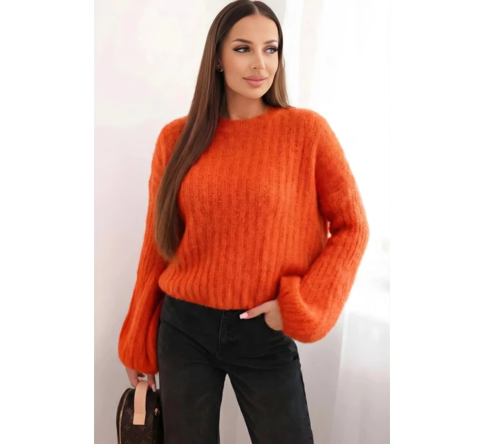 Svetr dámský z mohairu s bufáčovými rukávy malinová