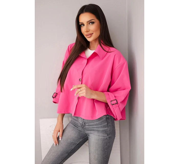 Dámská jarní bavlněná bunda zapínaná na knoflíky s límcem růžová