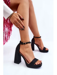 Lesklé Sandály Na Podpatku Černá model 21607019 - Boto