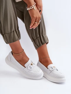 Dámské kožené mokasíny na platformě bílé model 21655823 - S.Barski