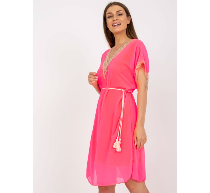 Fluo růžové vzdušné šaty jedné velikosti s podšívkou