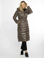 Dámské sako s vázaným páskem velbloudí (AG1-J9069B)