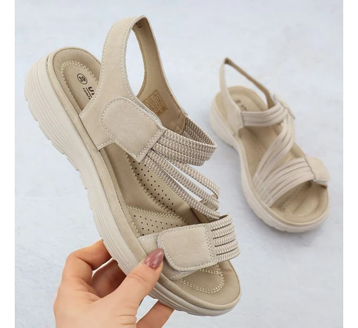 Dámské sandály na platformě pohodlné béžové model 22087466 - Hikvision Dámské sandály na platformě pohodlné béžové model 22087466 - Hikvision