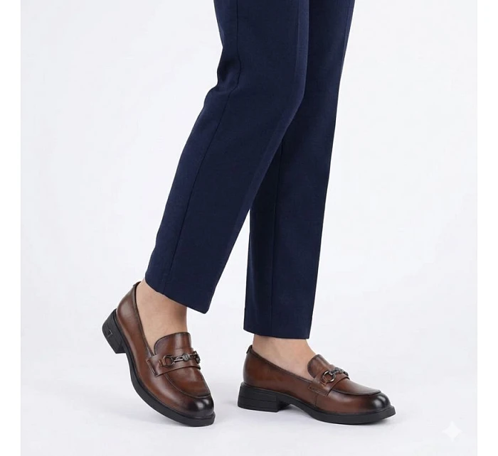 Dámské kožené polobotky hnědé model 22060128 - VINCEZA