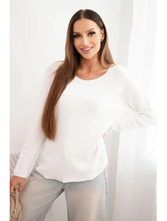 Dámský svetr z viskózy s dlouhým rukávem a kulatým výstřihem bílý