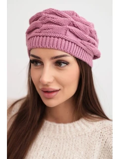 Dámská zimní čepice z vlny s ozdobným pletením a kamínky K397 fialová