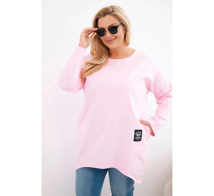 Dámská halenka Plus Size s prodlouženým zadním dílem a dlouhým rukávem bonbónově růžová Dámská halenka Plus Size s prodlouženým zadním dílem a dlouhým rukávem bonbónově růžová