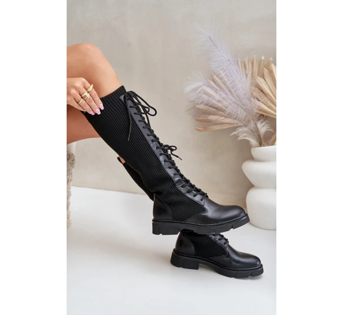 Šněrovací kozačky s elastickým svrškem černé model 21679800 - Boto