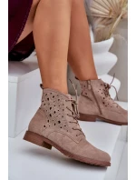 Šněrovací Boty S Děrovaným Vzorem S.Barski HY51-136 Béžové