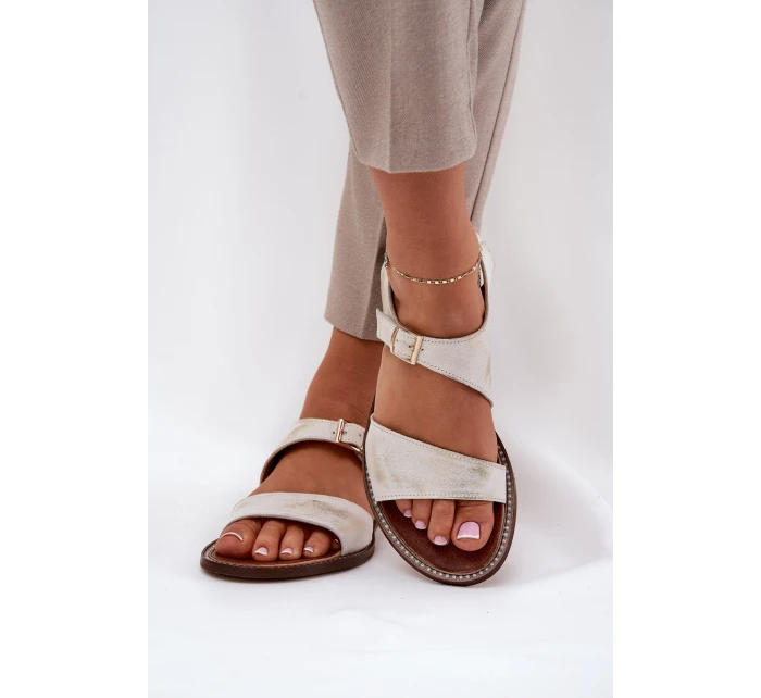 Dámské kožené ploché sandály  zlaté model 21686231 - Zazoo