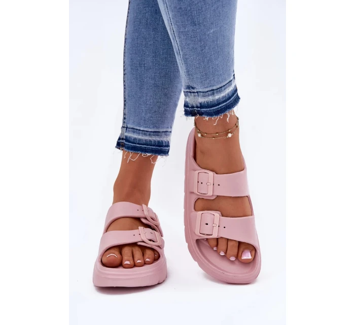 Dámské pěnové pantofle na platformě – růžové