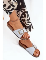 Dámské pantofle s přezkou na korkové platformě – modré Zavira