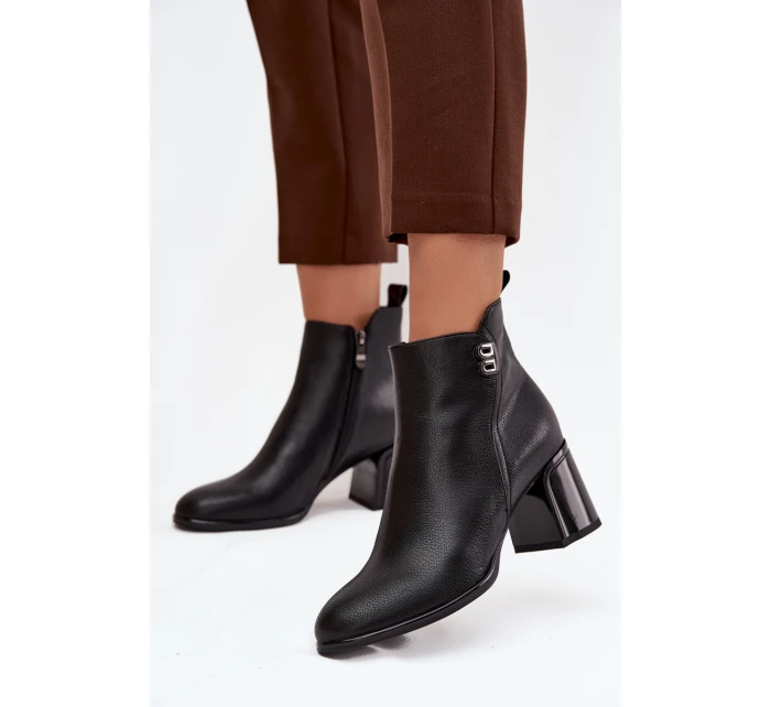 Dámské kožené zateplené boty Jovelle – černé, na podpatku Dámské kožené zateplené boty Jovelle – černé, na podpatku