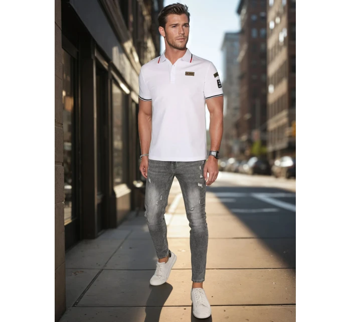 Pánská polokošile s nášivkami bílá FashionStreet PX0635
