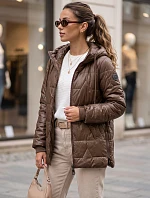 Dámská prošívaná přechodová bunda s kapucí, hnědá, FashionStreet TY5800