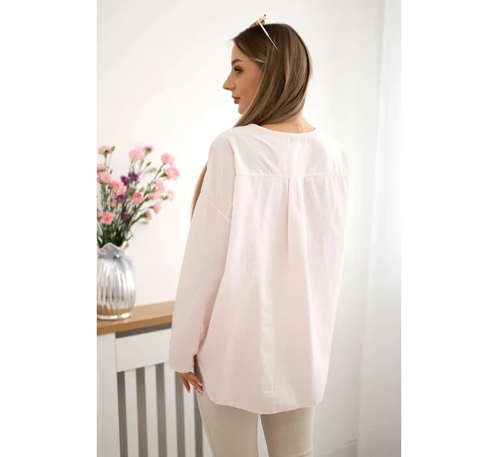 Košilová halenka s vyšívaným vzorem pudrově růžová