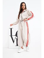 Dámská bavlněná souprava s oversized kalhotami a kontrastními lampasy béžová Dámská bavlněná souprava s oversized kalhotami a kontrastními lampasy béžová