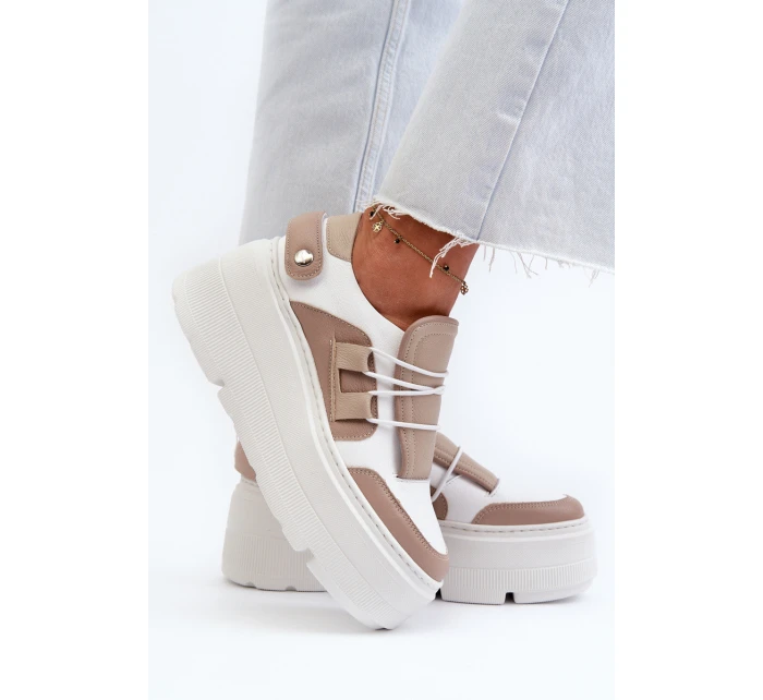 Zazoo 1833 Dámské Kožené Tenisky na Masivní Podrážce Bílé