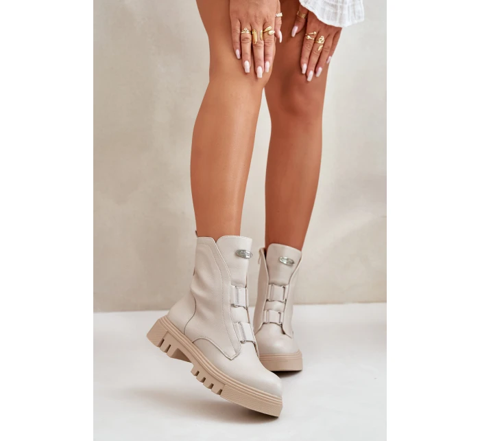 Zateplené boty pro ženy na zip z eko kůže světle béžové model 21670042 - Boto