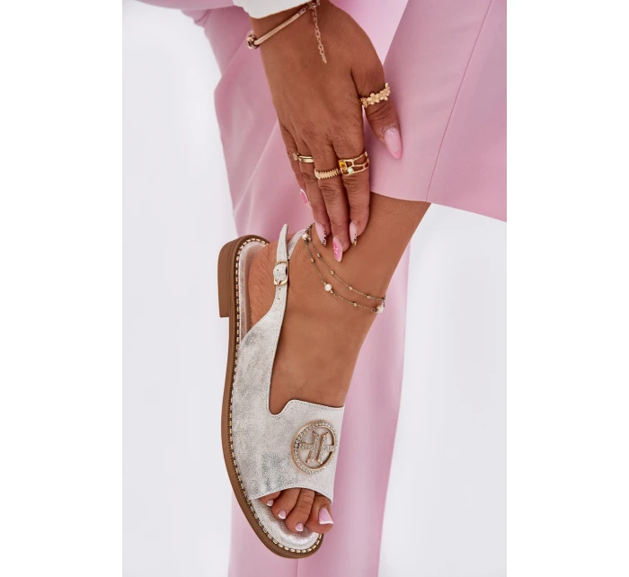 Dámské Sandály Na Plochém Podpatku S Ozdobou model 21698213 Stříbrné - S.Barski