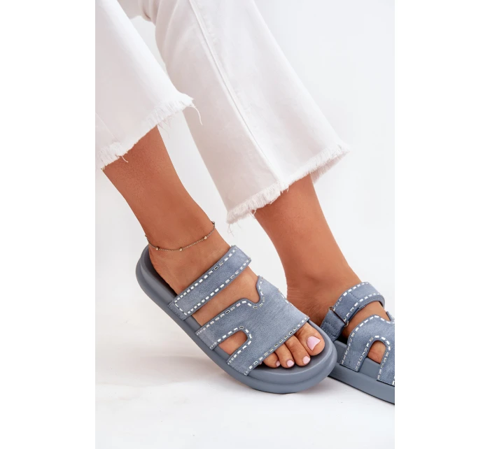 Dámské pantofle se zdobením na platformě modré Delyna Dámské pantofle se zdobením na platformě modré Delyna