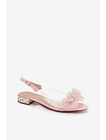 Průhledné sandály s krystaly a síťkovými květinami D&A MR61-9006 Růžové