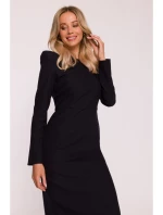 S412 Tužkové šaty s ozdobnými rameny - černé S412 Tužkové šaty s ozdobnými rameny - černé