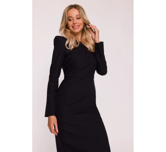 S412 Tužkové šaty s ozdobnými rameny - černé S412 Tužkové šaty s ozdobnými rameny - černé