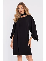 M908 Šaty s ozdobnými širokými rukávy - černé