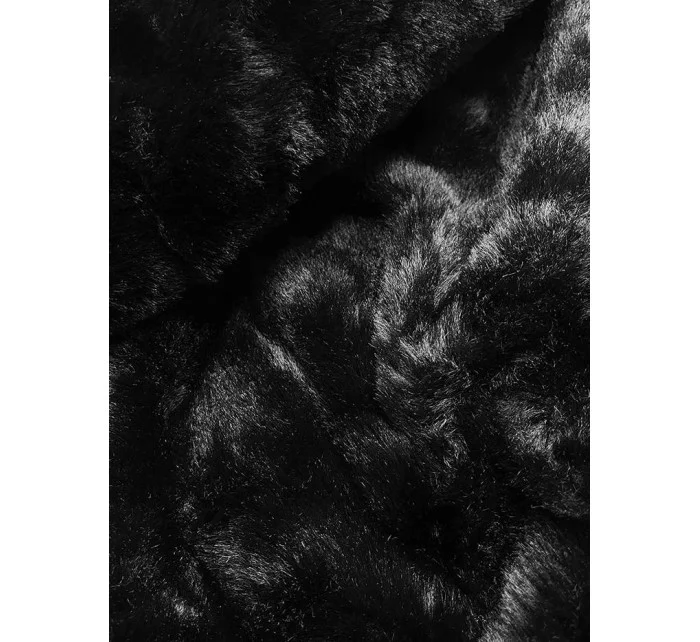 Černá lesklá zimní bunda s mechovitou kožešinovou podšívkou (w673) Černá lesklá zimní bunda s mechovitou kožešinovou podšívkou (w673)