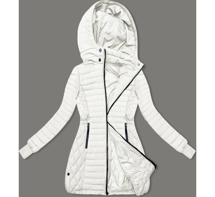Dámská bunda v ecru barvě s kapucí pro přechodné období (2M-017)