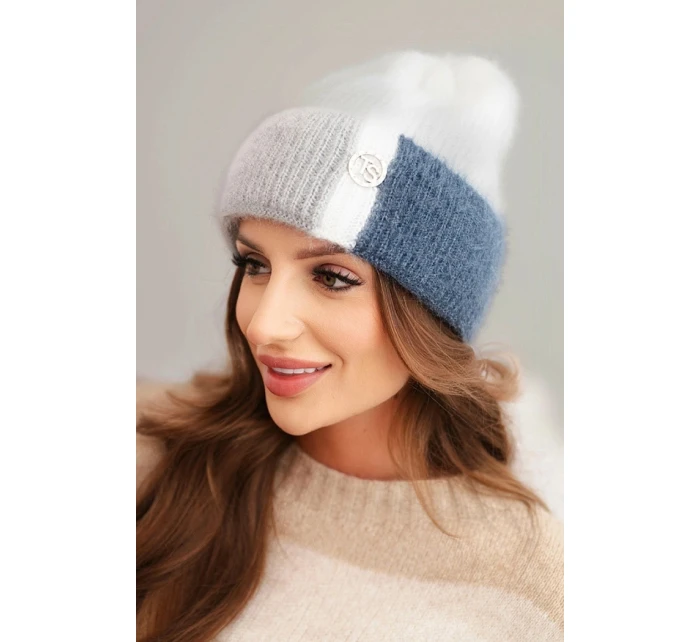 Dámská čepice barevná z viskózy s ozdobným knoflíkem bílý + modrý Dámská čepice barevná z viskózy s ozdobným knoflíkem bílý + modrý