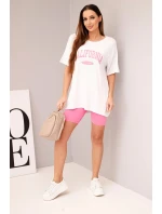 Dámská bavlněná souprava s tričkem a legínami s lampasem béžová