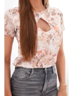 Dámská viskózová žebrovaná halenka s květinovým potiskem béžová