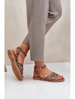 Kožené Dámské Sandály Na Plochém Podpatku Leopardí Zazoo model 21682224 Hnědé - Boto