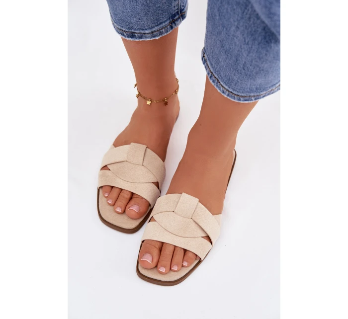 Dámské ploché sandály s Eko semišové světle béžové model 21943332 - Boto