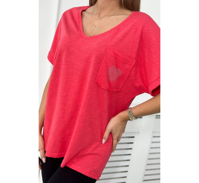 Bavlněná halenka s kapsou malinová