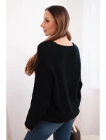 Dámský svetr s příměsí vlny s výstřihem do V černý Dámský svetr s příměsí vlny s výstřihem do V černý