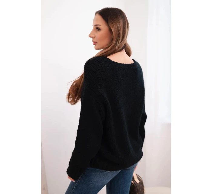 Dámský svetr s příměsí vlny s výstřihem do V černý Dámský svetr s příměsí vlny s výstřihem do V černý