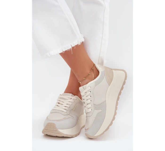 Zateplené dámské sneakersy na platformě Big Star SS274008 HI-POLY SYSTEM světle béžové Zateplené dámské sneakersy na platformě Big Star SS274008 HI-POLY SYSTEM světle béžové