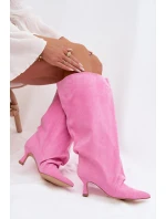 Kozačky s širokou horní částí a řasením na podpatku Růžové model 22031789 - Boto