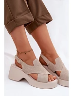 Kožené dámské sandály na platformě model 22100356 Béžové - S.Barski