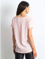 Světle růžové melanžové tričko s výstřihem do V