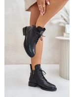 Zateplené Kotníkové Boty Na Ploché Podpatku S Ozdobou Černé Leonise