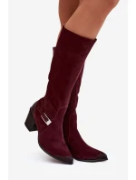 Dámské zateplené kozačky na podpatku se sponou Zazoo – bordó, semiš Dámské zateplené kozačky na podpatku se sponou Zazoo – bordó, semiš